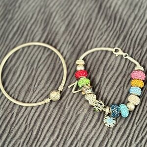 Colorful Beaded Charm Bracelet and Gold Bangle Set